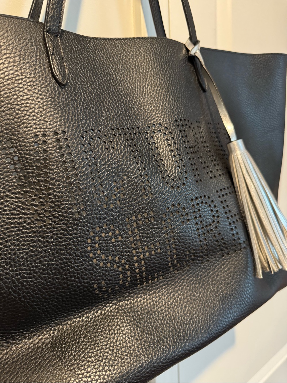 Victoria's Secret Black Pebble Tote with Metallic Tassel